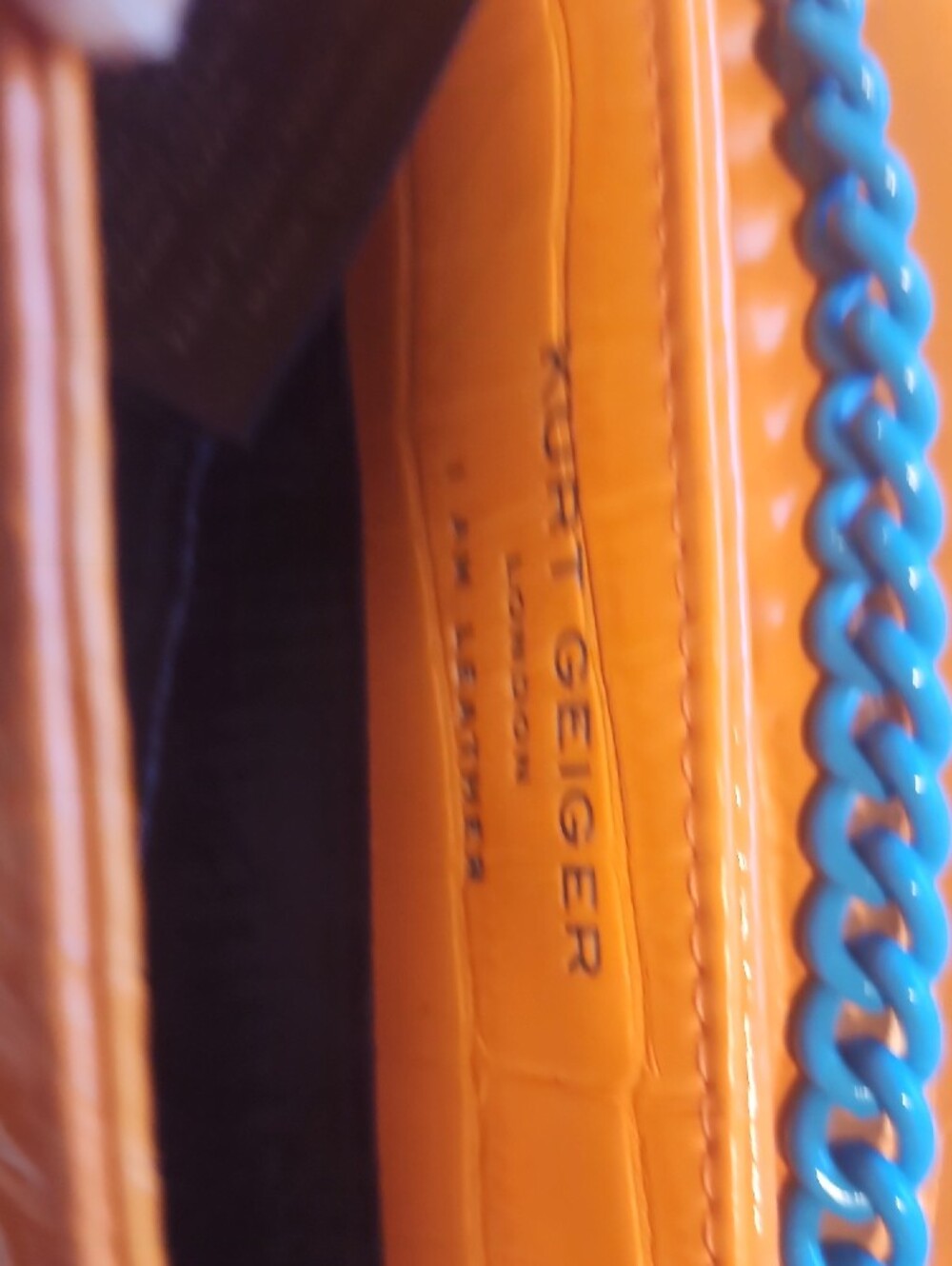 Kurt Geiger Orange Croc-Embossed Shoulder Bag with Pink Emblem - Picture 7 of 13
